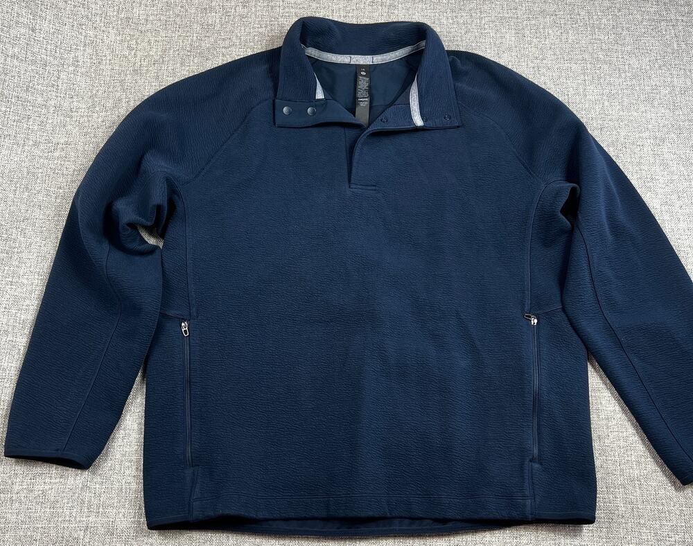 lululemon Mens Large Textured Snap Neck Pullover Jacket Navy Zip Pockets